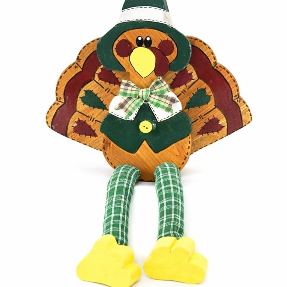 Wooden Thanksgiving Turkey Folk Art Decor Dangling Legs 14” Tall - Picture 3 of 8